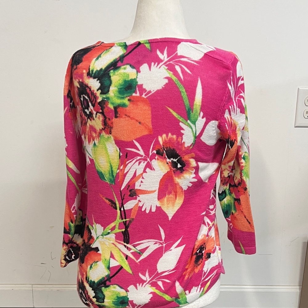 Chicos Pink Tropical Floral Knit Top M - Picture 7 of 8